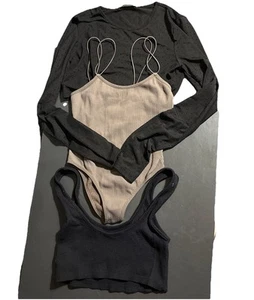 Pull & Bear Women's Small Boho Cropped Blouse Black Green Bodysuit - Picture 1 of 14