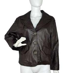 Boston Proper Women’s Size 16 Genuine Leather Moto Jacket Brown - Picture 1 of 6