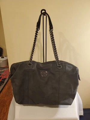 Tory Burch MCGRAW GAMUZA CADENA-HOMBRO HOLGADO BOLSO TOTE- Gris Grande Cremallera Top  Foto 1 de 4