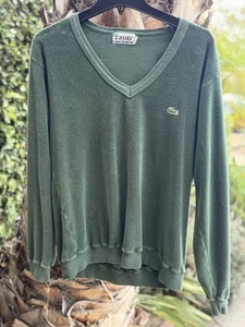 Maglione vintage Izod Lacoste pullover scollo a V cotone verde uomo manica lunga grande - Foto 1 di 8