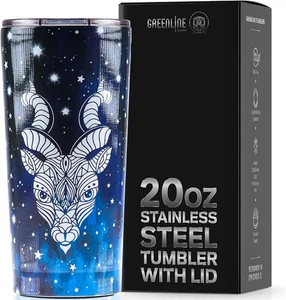 Zodiac Insulated Coffee Tumbler - Capricorn 20 Oz Metal Drink Cup with Slide Top - Picture 1 of 7