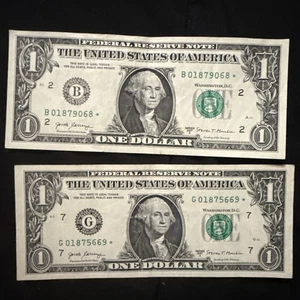 $1 Star Note CONSECUTIVE NUMBERS lot of 2 2007 series A - Picture 1 of 1