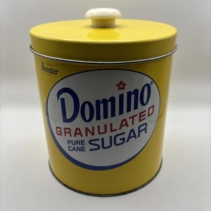Vintage ✅ J.L. Clark Domino Bidone di Latta in Metallo Giallo Zucchero Granulato Pura - Foto 1 di 19