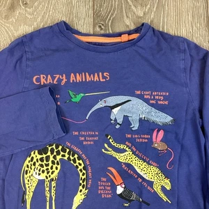 Mini Boden long-sleeve t-shirt "Starboard Blue Crazy Animals" graphic print 8-9 - Picture 1 of 4