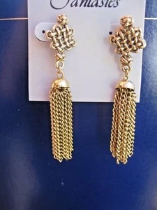 PAIR OF GOLDTONE DANGLE EARRINGS - NEW ON HANGER CARD - Picture 1 of 2
