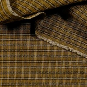 14" W Yukata Hitoe Obi Sash Woven Cotton, Tiny Gold & Slate Plaid, BTY - Picture 1 of 4