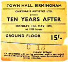 Ten Years After Rare Concert Ticket Monday 11Th May 1970 Town Hall Birmingham