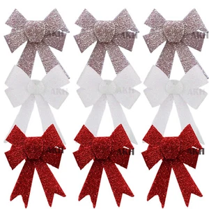 Christmas Tinsel Bow Tree Decoration UK Xmas Tree Topper Baubles Gift Party Deco - Picture 1 of 8