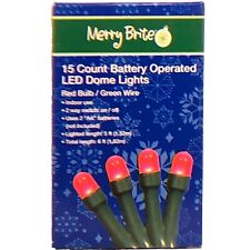 Merry Brite Battery Operated LED Dome Lights, Red Bulb, Green Wire, 15ct