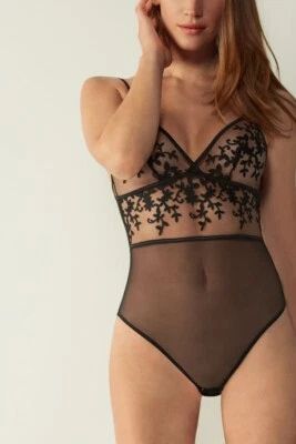 NUEVO Body Intimissimi Romántico Ramage Tul y Encaje Negro Talla S Foto 1 de 4