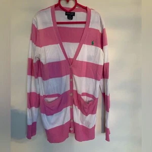 Ralph Lauren supima cotton button up girls sweater pink and white size XL 16 - Picture 1 of 4