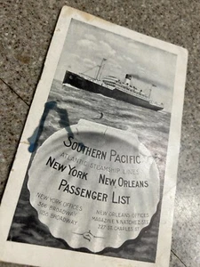 Vintage 1909 Southern Pacific Atlantic Steamship Passenger List New York Orleans - Picture 1 of 12