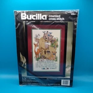 Vtg Bucilla St Francis And Friends Counted Cross Stitch 10" X 16" Bear Animals - Picture 1 of 9