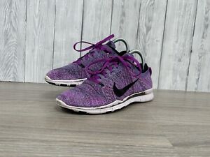 Nike Free RN Flyknit Trainers Size 4.5 Running Shoes Womens Purple Gym Run