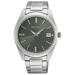 SEIKO Men's Green Dial Silver Tone Stainless steel Band Analog Quartz Watch - Picture 1 of 1