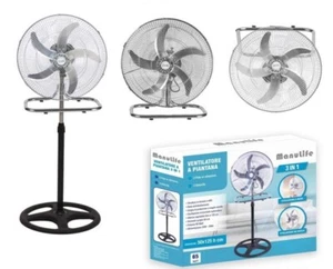 Ventilatore a Piantana Acciaio 3in1 Terra Tavolo Parete Base Tonda 60W Pala 40cm - Foto 1 di 1