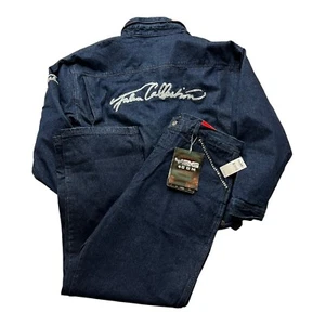 Vintage Y2K Fubu Gem Sparkle Dark Wash Jeans Basic Baggy Pants Jacket Set - Picture 1 of 14