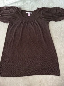 Necessary Objects Women Brown Polka Polka Dots Shirt Top SZ L Short Sleeve Tunic - Picture 1 of 5