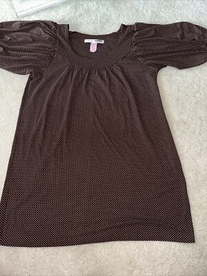 Necessary Objects Women Brown Polka Polka Dots Shirt Top SZ L Short Sleeve Tunic - Image 1 of 4