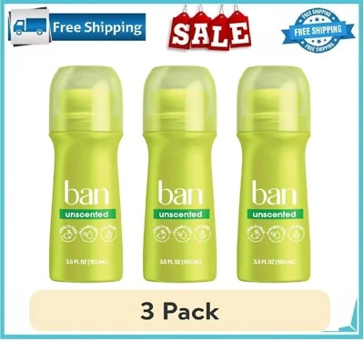 Antitranspirante invisible Ban Original sin perfume 24 horas, roll-on, 3,5 oz, paquete de 3 Foto 1 de 4