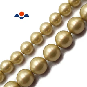 Gold Tan Shell Pearl Smooth Round Beads Size 8mm 10mm 15.5" Strand - Bild 1 von 3
