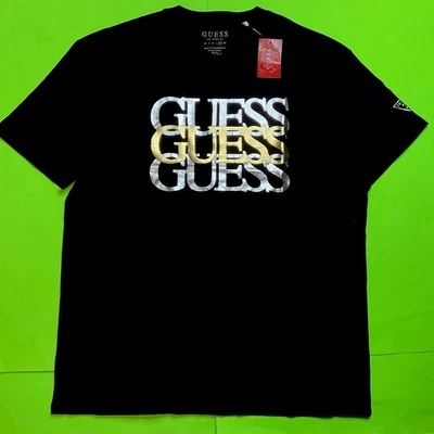 GUESS Los Angeles Men’s Short Sleeve T-Shirt X-LARGE Black w/Gold, Silver NEW - Image 1 of 4