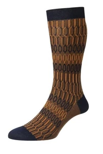 Calcetines PANTHERELLA Para Hombre Colección Vintage Egipcios Fil D'Ecosse - Azul Marino/Naranja - Imagen 1 de 2
