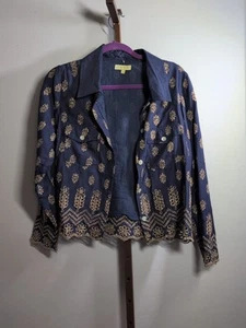 Ruby Yaya Sardinia Jacket/Shirt Blue & Gold Embellished Medium - Picture 1 of 10