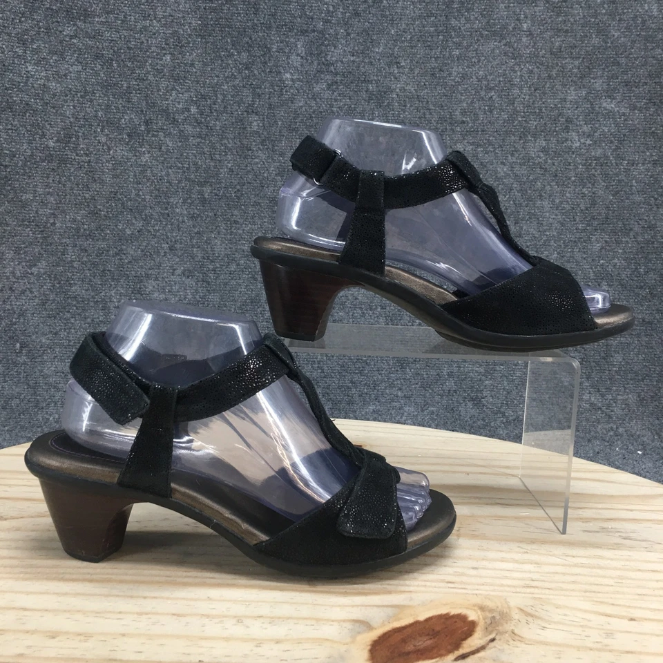 Босоножки Aravon женские 7 D Medici с Т-образным ремешком черные кожаные с открытым носком на кубинских каблуках - Изображение 1 из 4