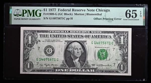 1977 $1 FEDERAL RESERVE NOTE OFFSET PRINTING ERROR BACK TO FRONT  PMG 65 EPQ - Picture 1 of 2