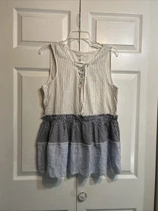 NWT Maurices Sleeveless Peplum Tunic Top Size L Large Striped Blue / White - Picture 1 of 9