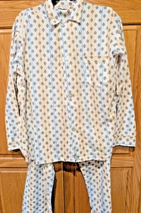VTG 1960s Perm Press Striped All Over Print Pajamas Buttons Pocket Set Sz L - Picture 1 of 16