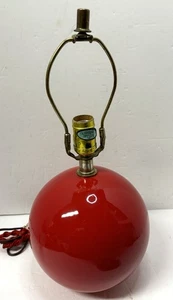 Vintage MCM Atomic Red Ceramic Globe Ball Orb Table Lamp 1970s *No Shade - Picture 1 of 7