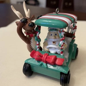 Santa Golfing with Reindeer in Cart #25 with Clubs Christmas Ornament Noma 1985 - Picture 1 of 7