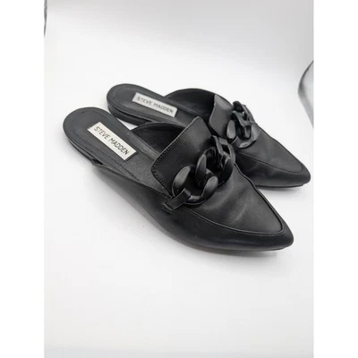 Steve Madden Black Pointed Toe Chain Mules Flat Slides Women's Shoes Size 6.5 - Image 1 of 4