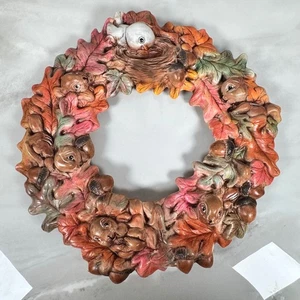 Vintage Ceramic Autumn Leaves Wreath Chipmunks Bird Nest Macky Ceramic Mold 1984 - Picture 1 of 9