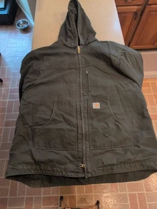 Carhartt C68 DGR Hooded Ridge Coat Fleece Lined MOSS Brass Zip 3XL XXXL - Picture 1 of 10