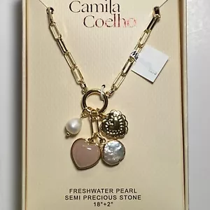 Collana Camila Coelho perle d'acqua dolce e pietre semipreziose in tono oro NUOVA - Foto 1 di 4