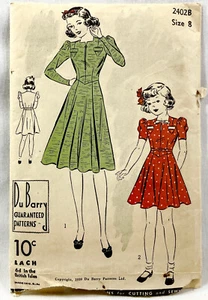 1939 DuBarry Sewing Pattern 2402B Girls Dress 2 Sleeves Size 8 Antique 11145 - Picture 1 of 2