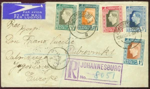 Sudáfrica 1937, cubierta de correo aéreo registrado Johannesburgo - Dubrovnik, Yugoslavia - Imagen 1 de 2