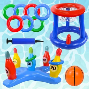Juguetes Piscina Inflable Set, Aro De Baloncesto Flotante Y Juego De Lanzamiento - Imagen 1 de 12