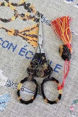 Embroidery Scissors Sajou S Mother Of Pearl Tortoiseshell 4-1/2  *Slight DEFECT* • 108.27€