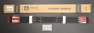Pack Of 12 Tiger SP500 Predators 30" Archery Arrows Black W/Red, White Fletching - Picture 1 of 9