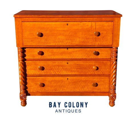 19TH C ANTIQUE SHERATON CHERRY & TIGER MAPLE CHEST OF DRAWERS / DRESSER Cover