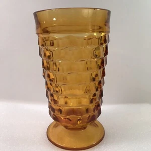 Indiana Whitehall Colony Ice Tea Amber Glass Stacked Cube Footed Vintage Tumbler - Picture 1 of 4