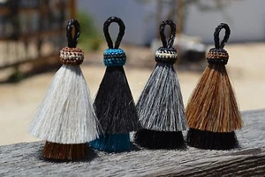 3" Two Bell Mule Tail Cut Horsehair Single Tassels - Naturals & Brights - Picture 1 of 13
