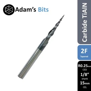 R0.25mm x 3.175mm (1/8") x 15mm tapered ball nose 2 flute Carbide TiAlN end mill - Picture 1 of 3