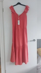 Silvermoon Ladies Casual Flowing 100% Cotton Summer Dress in Coral - Size 8 - Picture 1 of 8