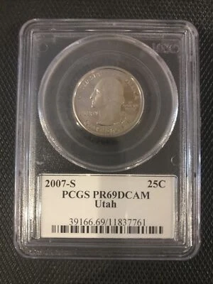 2007-S Utah State Quarter PCGS PR69DCAM FLAG LABEL p1 NEAR Perfect - Image 1 of 2