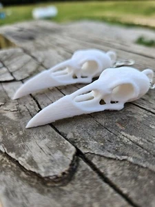 Raven Skull Faux Replica Earrings With Hook - Picture 1 of 5